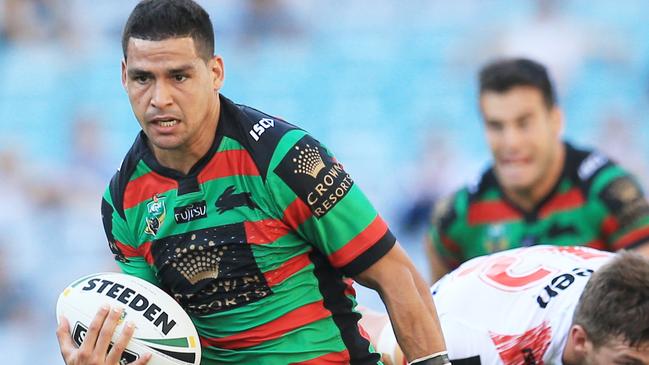 Cody Walker breaks free for Souths during the South Sydney Rabbitohs v St George Illawarra Dragons Charity Shield game at ANZ Stadium. pic Mark Evans