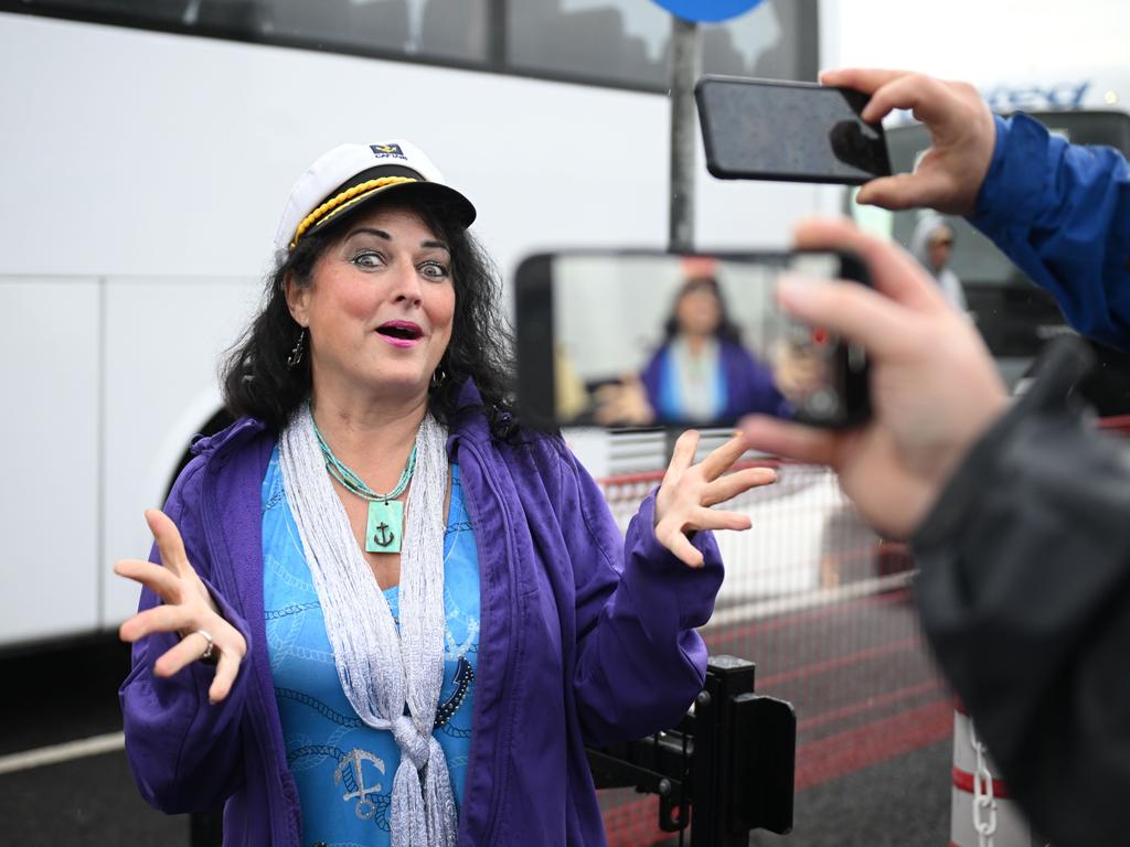 Odyssey cruise ship passenger Shirene Thomas from North Carolina, USA reacts as she arrives at the Belfast cruise ship terminal. Picture: Charles McQuillan/Getty Images