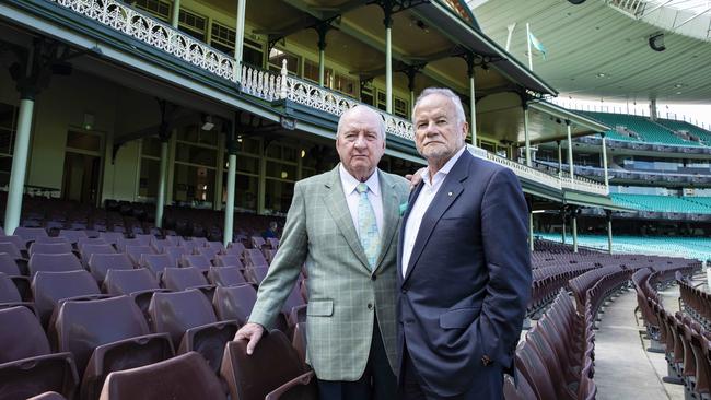 Broadcaster Alan Jones and fellow SCG Trust board member Tony Shepherd at the Sydney Cricket Ground on Monday. Picture: John Feder/The Australian.