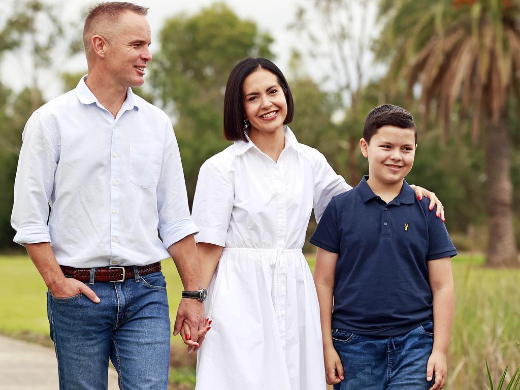 Deputy Premier Prue Car with her son Max, and fiance Brad Hulls. Picture: Tim Hunter.