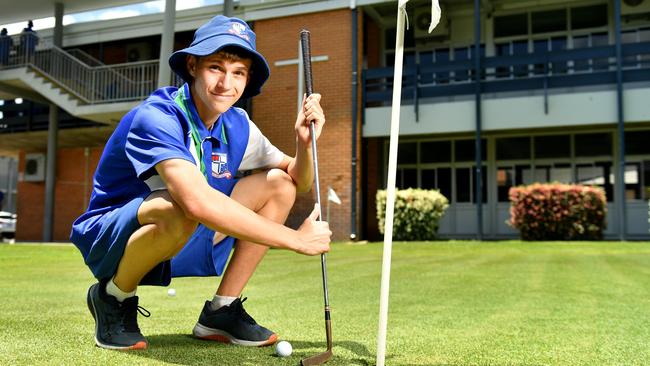 Ignatius Park College student Darcy Keir 16 on the school's putting green. Picture: Alix Sweeney