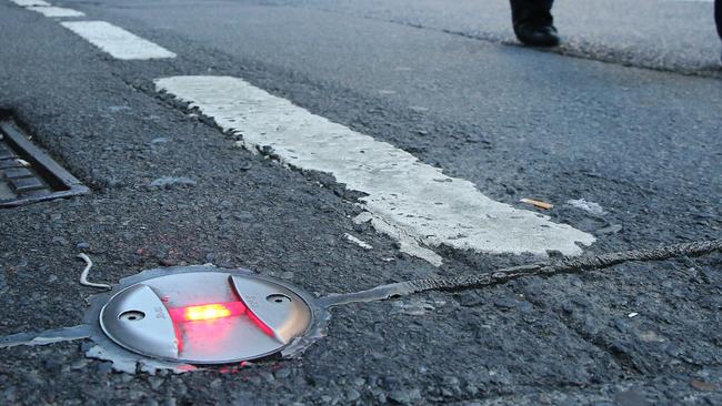 Pedestrian test lights at the intersection of Goulburn and Pitt streets, Sydney.