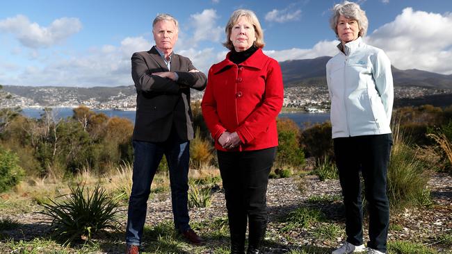 Eastern Shore residents Peter and Carole Edwards, left, and Jane Hodgman at Rosny Hill Lookout. Picture: SAM ROSEWARNE.