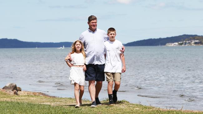 Former Liberal MP Andrew Cornwell with children Grace, 9, and Lachlan, 12. The former Member for Charlestown has called for reforms to ICAC. Picture: Peter Lorimer.