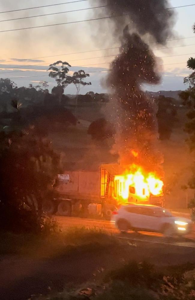 Garbage truck on fire at Bli Bli. Picture – Facebook.