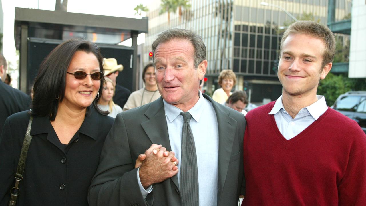 Robin Williams with then-wife Marsha and son Zachary at the premiere of One Hour Photo in 2002. Picture: Kevin Winter/Getty Images
