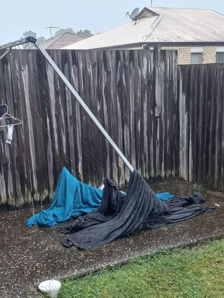 The clothes line had come crashing down in the rain. Picture: Reddit