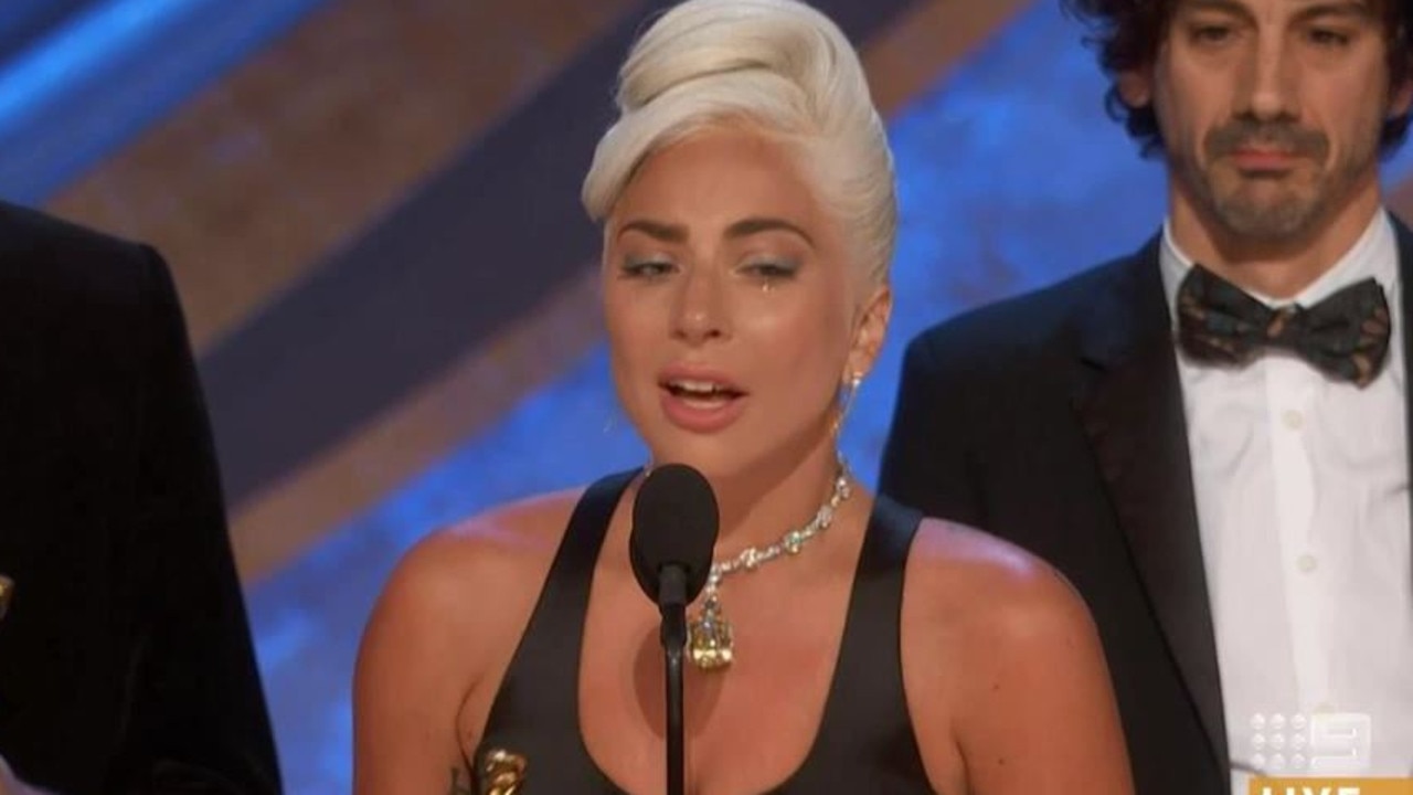 We hope Lady Gaga’s kept well-hydrated during this very tearful awards season. Picture: Channel 9