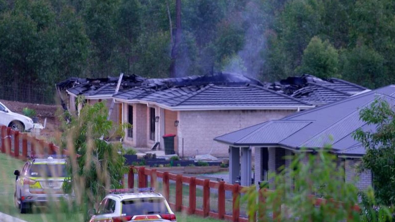 The house fire at New Beith, near Brisbane, on Thursday morning. Picture: via 7 News