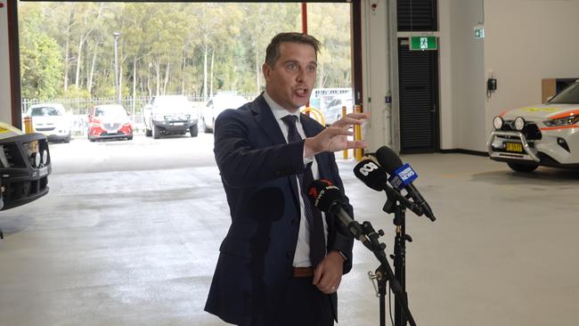 Health Minister Ryan Park fields questions from the media at the official station opening. Picture: Chris Knight