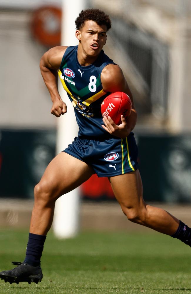 Gold Coast Academy prospect Leonardo Lombard in action. Picture: Michael Willson/AFL Photos