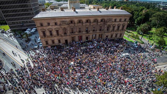 Thousands of young Australians walked out of their classrooms today to demand action on climate change. Picture: Jason Edwards