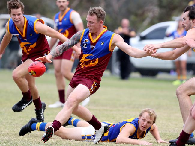 Aaron Pacey of Tyabb snaps for goal during the MPNFL Division 2 game against Somerville last month.