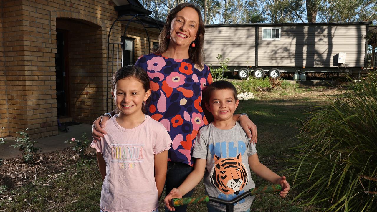 Bellbowrie homeowner Liezl Schoeman with children Ilse, 9, and Dawid, 7 Picture: Liam Kidston