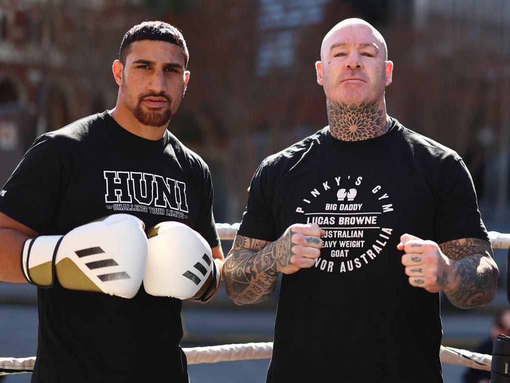 Lucas Browne (R) wants a shot at Justis Huni. Picture: Chris Hyde/Getty