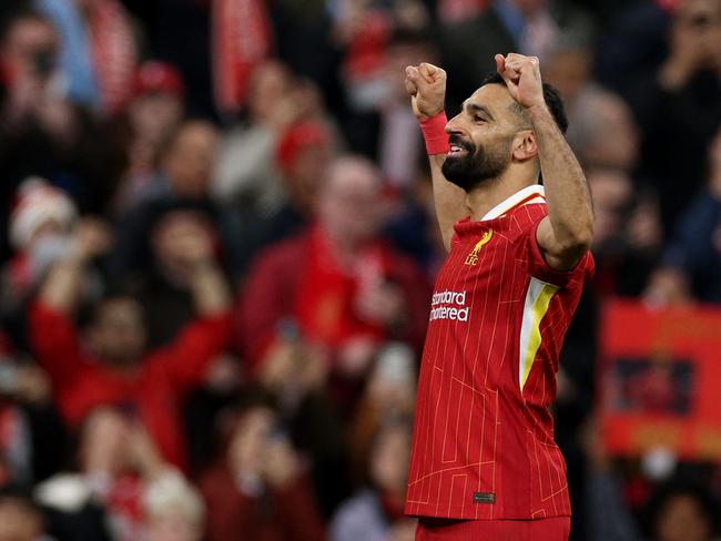 Mohamed Salah celebrates scoring Liverpool's second goal against Manchester City. Picture: AFP