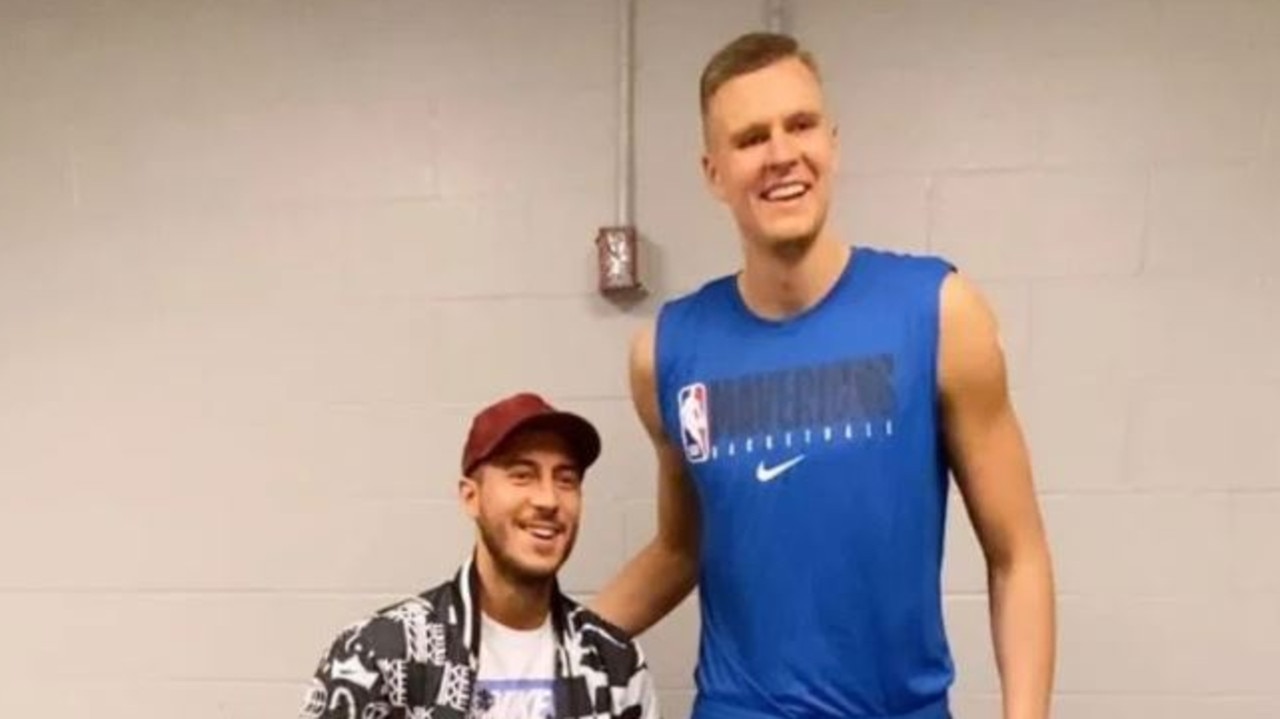 Eden Hazard was dwarfed by Kristaps Porzingis.