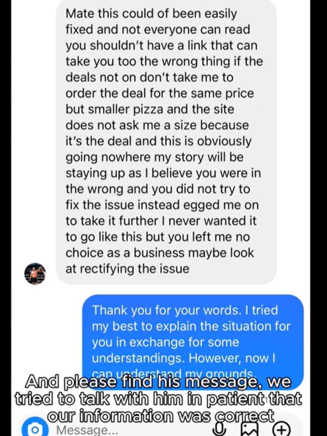 Artie’s shared screenshots of its message conversation with Lonie. Picture: TikTok