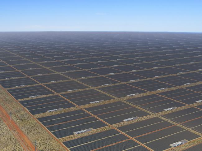 Sun Cable’s Australia-Asia PowerLink will unlock Australia’s vast world-class solar and land resources to provide significant renewable electricity to Darwin and create a new $2 Billion export industry by supplying up to 15% of Singapore’s electricity needs. Pictured: render of Sun Cable’s proposed solar farm in Powell Creek NT. Picture: supplied