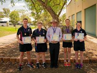 STATE CHAMPIONS: The Science/Engineering team from St John's won first place at the State Opti-Minds final. (From left) Jak McVeigh-Davey, Heath Waugh, Mr Nathan Stone, Amy Shaw and Hannah Coffey. Picture: Katarina Silvester