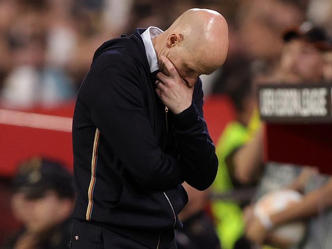 (FILE PHOTO) Manchester United Manager Erik ten Hag Sacked SEVILLE, SPAIN - APRIL 20: Erik ten Hag, Manager of Manchester United, looks dejected during the UEFA Europa League Quarterfinal Second Leg match between Sevilla FC and Manchester United at Estadio Ramon Sanchez Pizjuan on April 20, 2023 in Seville, Spain. (Photo by Gonzalo Arroyo Moreno/Getty Images)