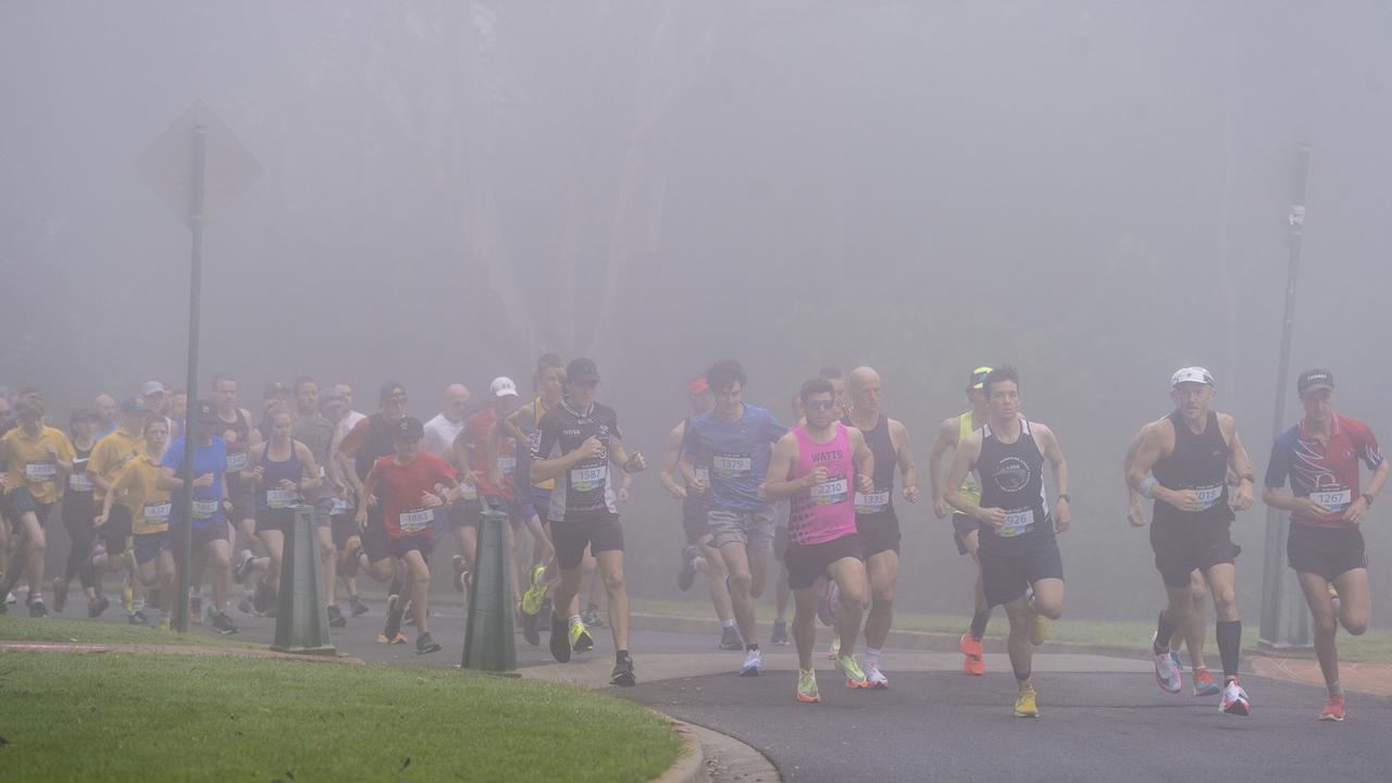 Runners at the start of the 10km event of Peak2Park 2022, Sunday, April 3, 2022. Picture: Kevin Farmer