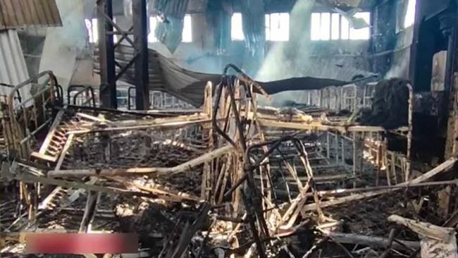 Destroyed detention centre in the settlement of Olenivka in the separatist-held region of Donetsk, where more than 40 prisoners were killed. Picture: Supplied