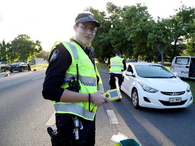 Police set up an RBT site on Martyn St, Parramatta park. Constable Hayden Cooper ready to breath test the next driver. PICTURE: STEWART McLEAN