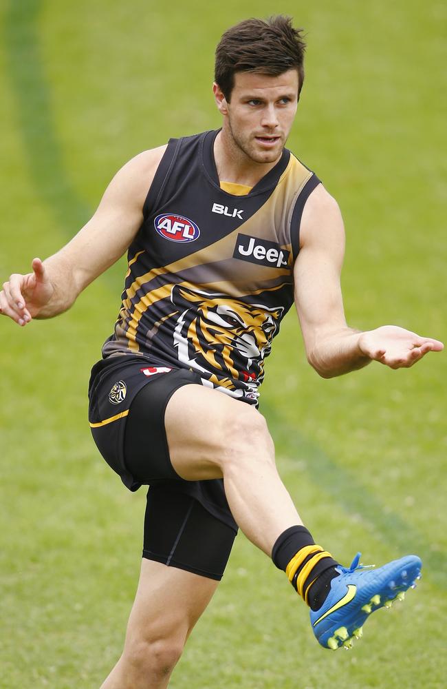 Richmond skipper Trent Cotchin put through his paces at training. Picture: Michael Klein