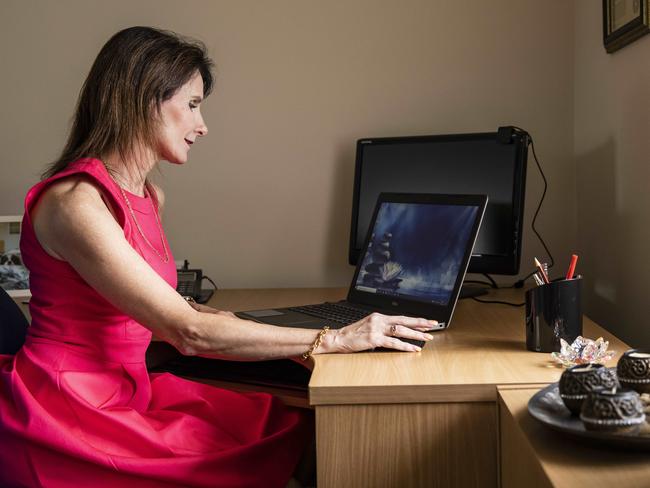 QWeekend - Viral Dating. Michelle Jackson, 55, has met a man, has shared one virtual date and has another planned. She says there's less pressure than a physical date, but still important to dress well and make a good first impression. Pic Mark Cranitch.