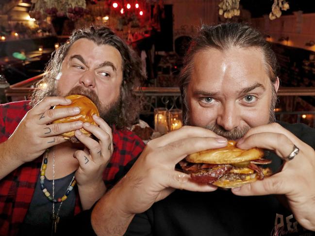 Eyeing up a good feed … Jake Smyth and Kenny Graham from Mary's Burgers. Picture: Toby Zerna