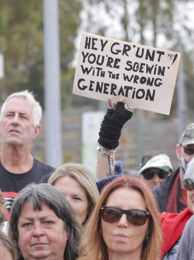 Anti-vaxxers at Greg Hunt’s office. Picture: Wayne Taylor