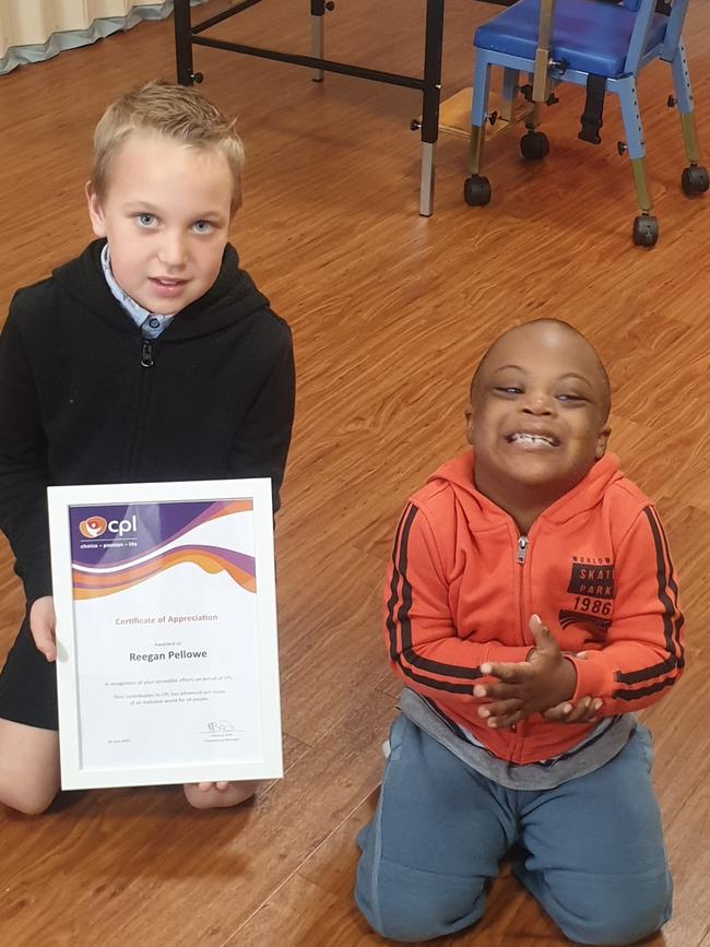 Caboolture boy Reegan Pellowe, 9, collected cans to raise money for Choice Life Passion client Layee Sheriff, 4, who has a disability.