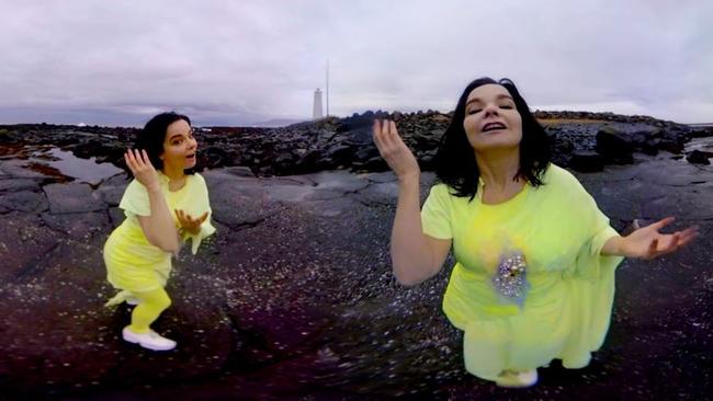 Detail from Bjork’s panoramic 3-D music video <i/>                        <i>Stonemilker</i>.