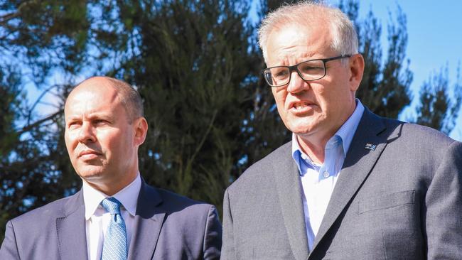 Treasurer Josh Frydenberg and Prime Minister Scott Morrison. Picture: Alex Treacy