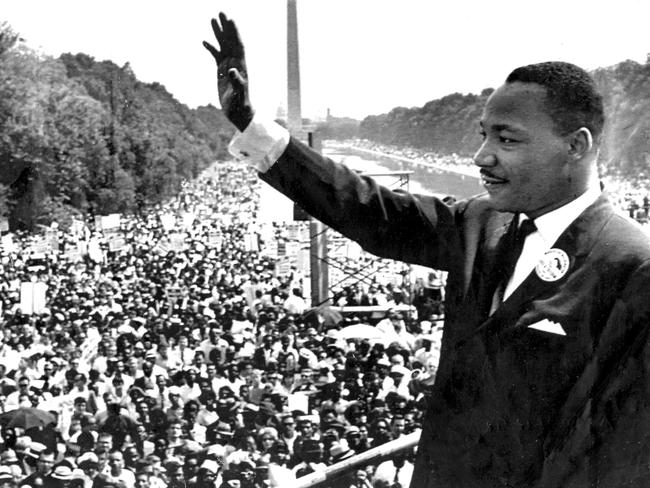 Civil rights activist Dr Martin Luther King standing before a crowd of more than 300,000 in Washington, where he delivered his famous ‘I Have A Dream’ speech. Picture: AFP