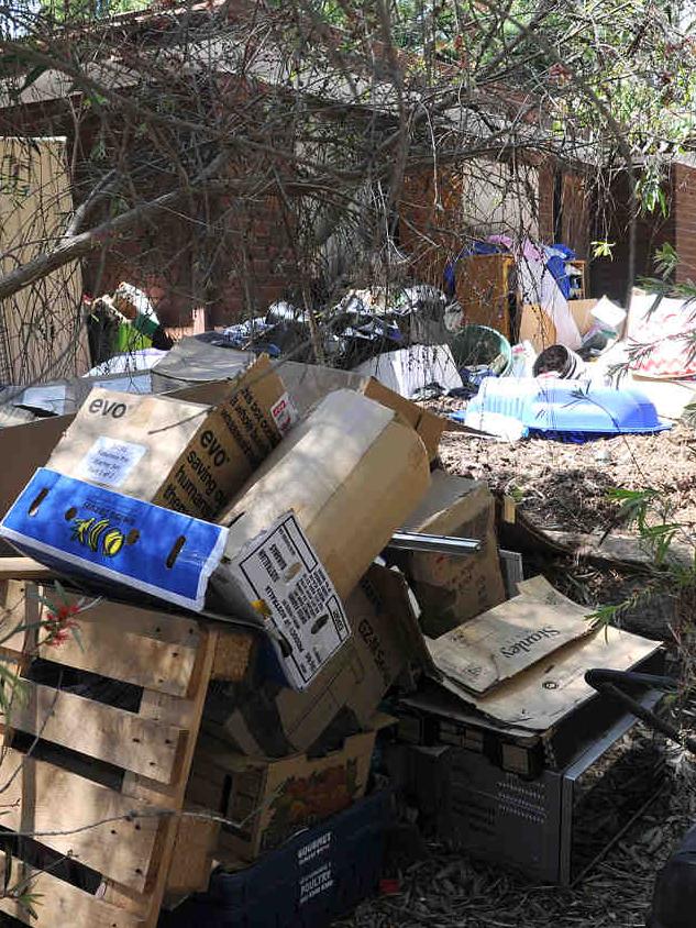 Boxes and crates — some piled a metre high — can be found in the yard of this residential property. Picture: Michael Milnes.