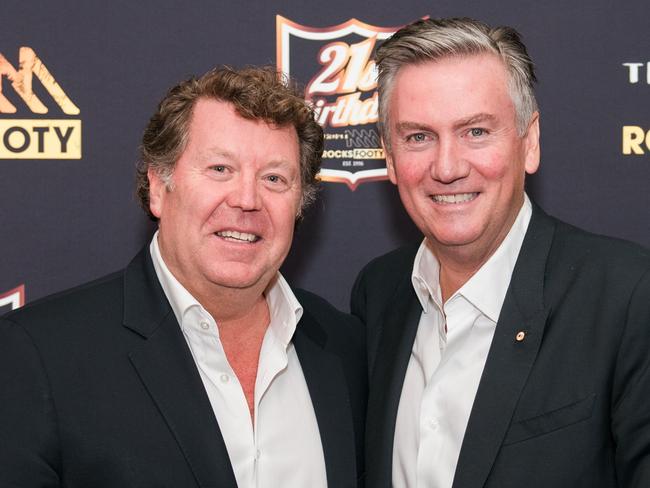 Grant Blackley and Eddie McGuire at the Triple M Footy 21st Birthday drinks at Greenfields in Albert Park on Wednesday, August 9, 2017. Picture supplied by Triple M