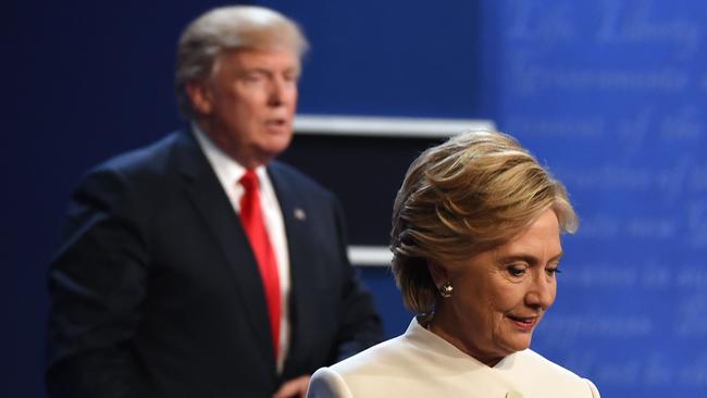 Democratic nominee Hillary Clinton and then-Republican nominee Donald Trump in October 2016. Picture: AFP