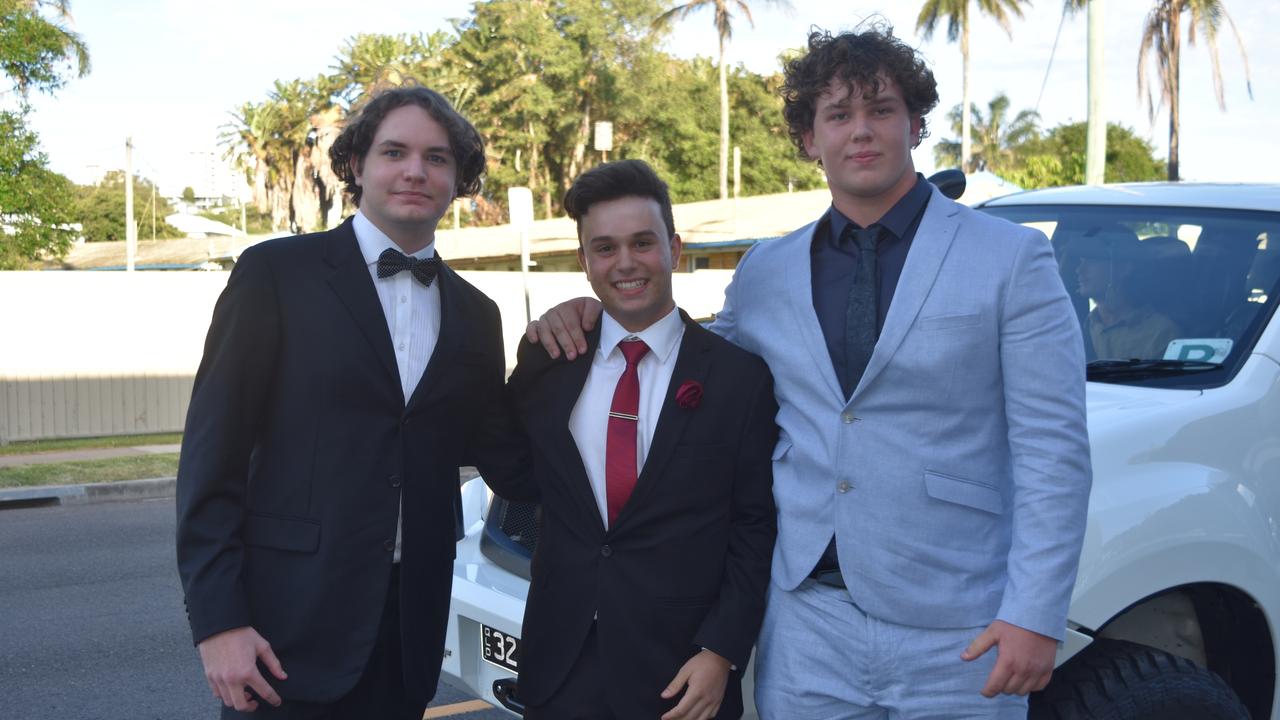 Aidan Mesic, Adam Samara and Tyler Johnson at the Sunshine Coast Grammar School formal on November 17. Picture: Sam Turner