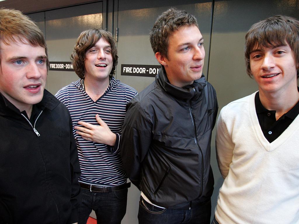 The cheeky lads look all grown-up now. Jamie Cook, Nick O'Malley, Matt Helders and Alex Turner in Sydney in 2007. Picture: News Corp Australia.