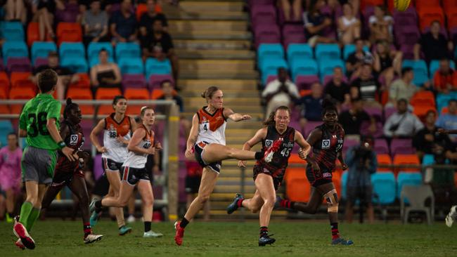 Steph Lawrence as the NTFL Buffaloes' women side beat the Essendon Bombers. Picture: Pema Tamang Pakhrin