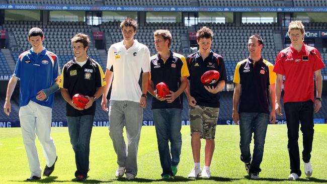 Early picks from the 2007 draft (from left) Jarrad Grant, Trent Cotchin, Matthew Kreuzer, Brad Ebert, Patrick Dangerfield, Chris Masten and Cale Morton.