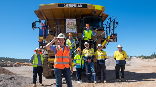 LNP leader Deb Frecklington with Member for Lockyer Jim McDonald and staff at Rock Trade Industries Helidon. Picture: Ali Kuchel