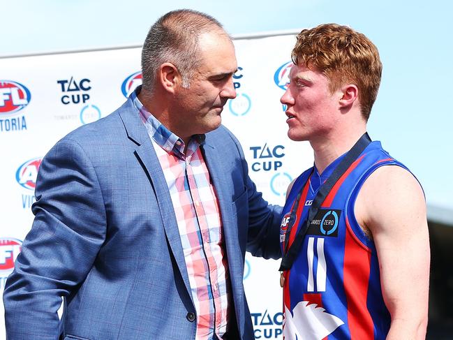 Matthew Rowell accepts his best on ground medal in the TAC Cup grand final. Picture: Michael Dodge/AFL Media/Getty Images