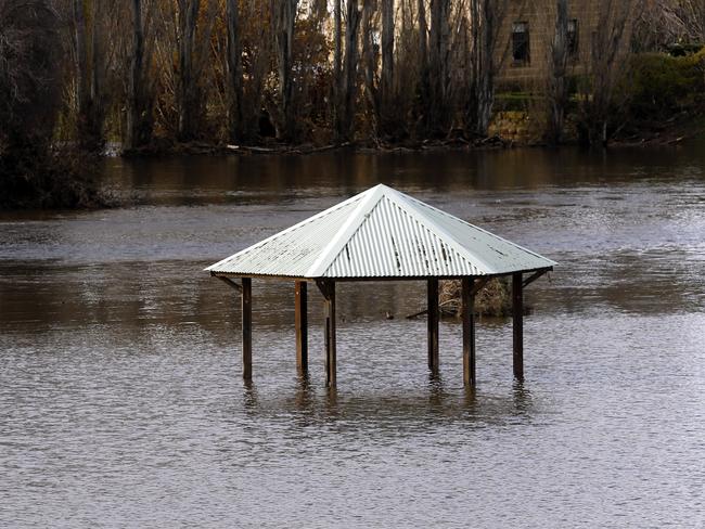 A picnic shelter at Ouse almost covered by water in the 2016 floods.