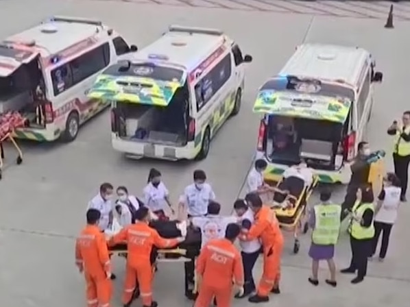 Medical staff respond to the emergency situation at Bangkok airport. Picture: Twitter