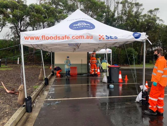 Vandals emptied the sandbags holding down a marquee at the COVID-19 testing station in the car park at Rat Park. Picture: SES