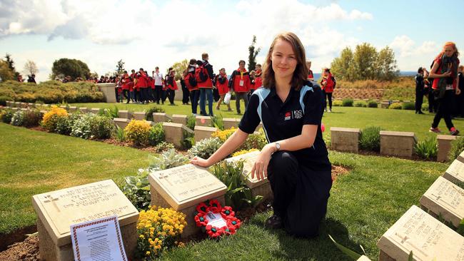 Brigid Mackenzie beside her great grand uncle’s gravestone at Quinn's Post cemetery / Picture: Sam Ruttyn