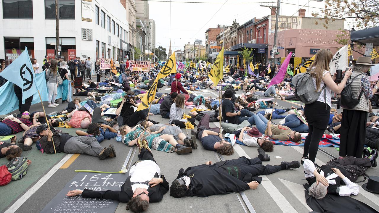 Activists from Extinction Rebellion protest in Melbourne on October 13. Picture: Ellen Smith/AAP